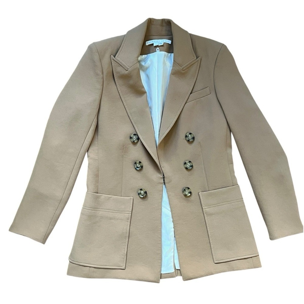 Veronica Beard Brown Double Breasted Dickey Jacket Blazer In Tan, Size 2